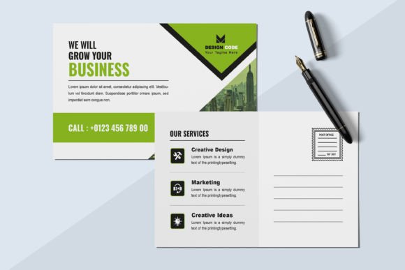 Business Postcard Layout with Green: A Modern Template for Quick Marketing