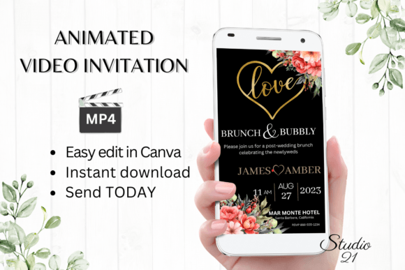 Elegant Wedding Brunch Invites: The W9131 Floral Template