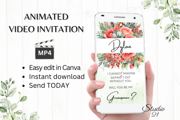 Floral Groomsman Proposal W3136GM: The Modern Script for Invitations