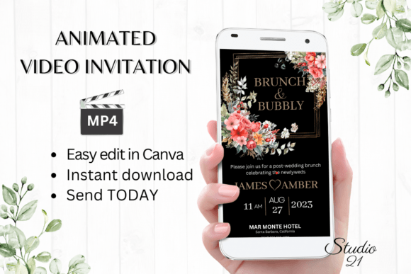 Floral Wedding Brunch Invite W9133: Effortless Digital Elegance