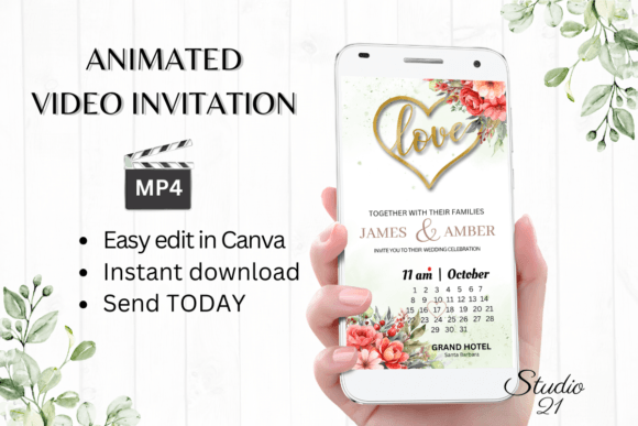 Floral Wedding Invitation W8130B: A Modern Animated Template