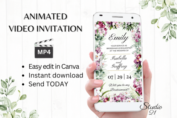 Orchids Bridesmaid Proposal W3450M: A Modern Script for Digital Invites